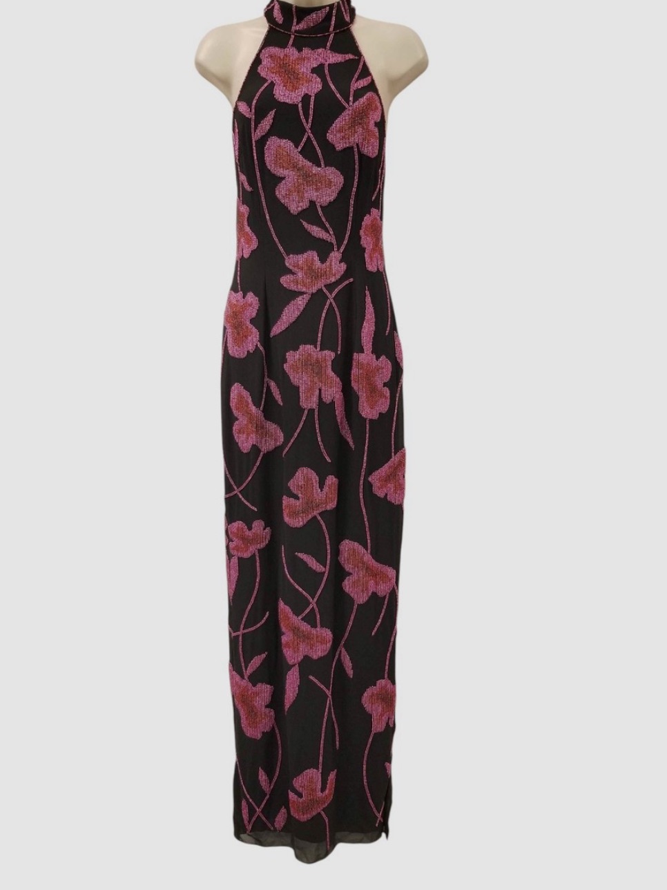 Adrianna Papell Aidon Mattox Black Maxi Dress With Pink Floral Beading